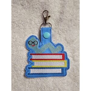Bookworm Keychain Cute Embroidered Book Lover‎ Gift Bag Charm Clip On